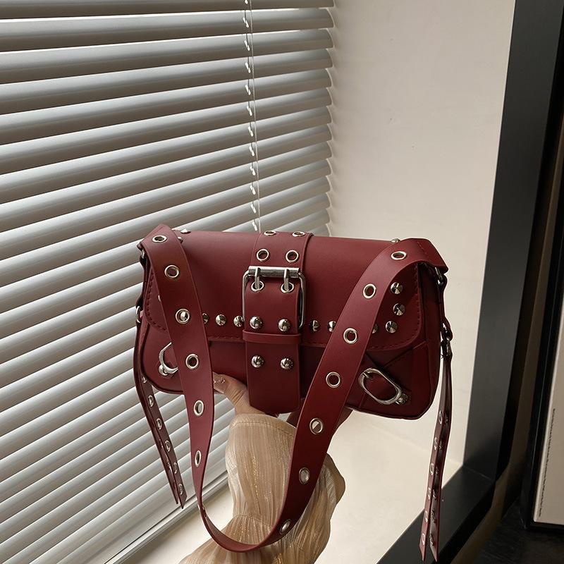 Rivet Leopard Print Personalized New Texture Trendy Design Locomotive One Shoulder Crossbody Armpit Women's Bag