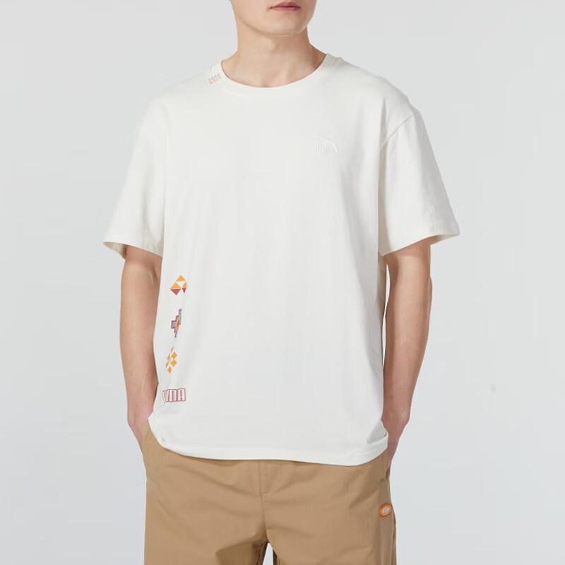 Puma American Retro Letter Print Training Fitness Short Sleeve Drop Shoulder T-Shirt Men Tops White 626870-55