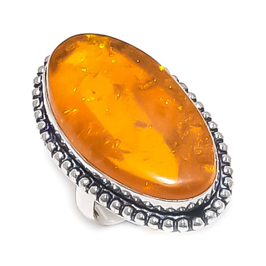 Natural Baltic Amber Gemstone 925 Sterling Silver Jewelry Ring Size 7 n7G49