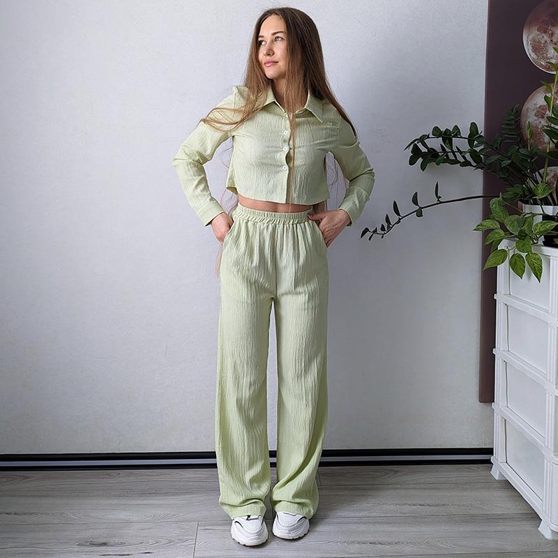 Streamgirl Women Summer Pants Sets 2 Pieces Crop Tops And Wide Leg Pants White Chiffon Thin Two Pieces Pant Sets Women's Suits