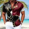 Men's Split Marble Print Short Sleeve Shirt, Casual Button Down with Abstract Fluid Pattern for Spring & Summer