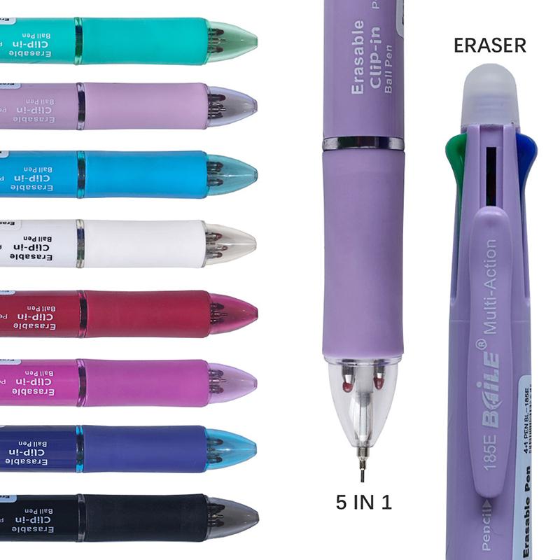 Creative 5 In 1 Press Erasable Neutral Pen 0.7mm Blue Blck Red Green Refills Mechanical Pencil Writing Painting Stationery