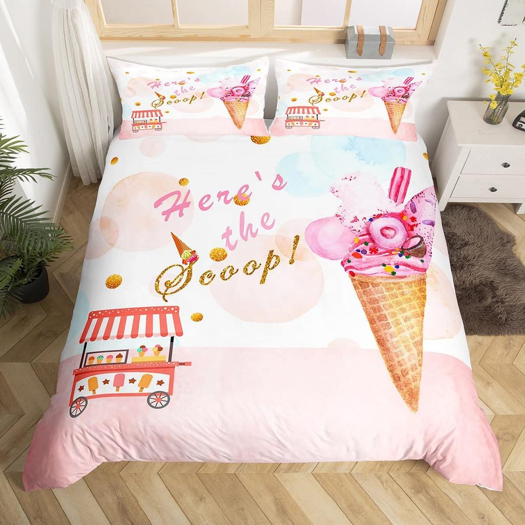 Ice Cream Comforter Covers Queen Size Duvet Covers For Boys Girls Quilt Cover 3Pcs 1 Duvet Cover 2 Pillowcases Lightweight Down