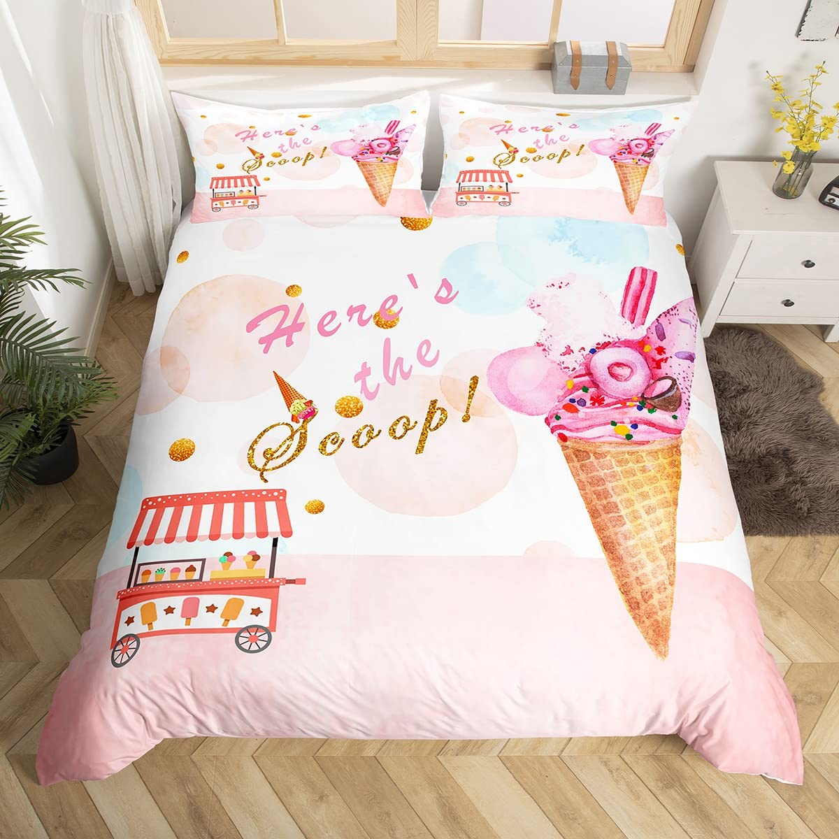 

Ice Cream Comforter Covers Queen Size Duvet Covers for Boys Girls Quilt Cover 3pcs 1 Duvet Cover 2 Pillowcases Lightweight Down EU Single(135x200cm)