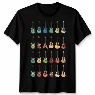 Unisex Music T Shirt Black Multicolour Small Crew Neck Vintage Guitar Lover Fun