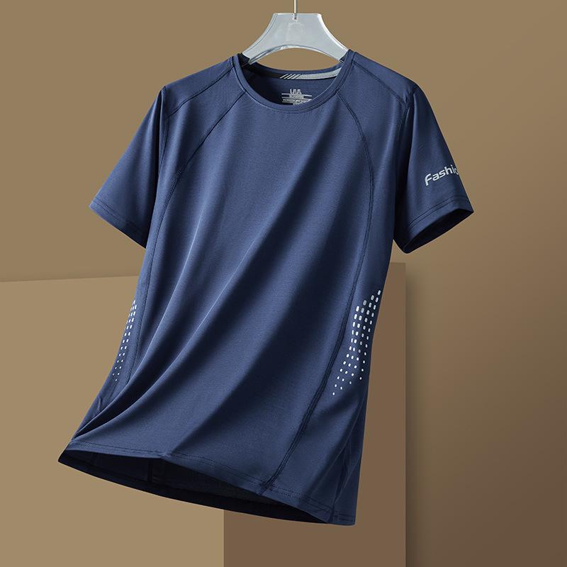 Men's Quick-Dry Stretch Sports T-Shirt - Breathable, Sweat-Wicking, Crew Neck, Ice Silk Short Sleeve