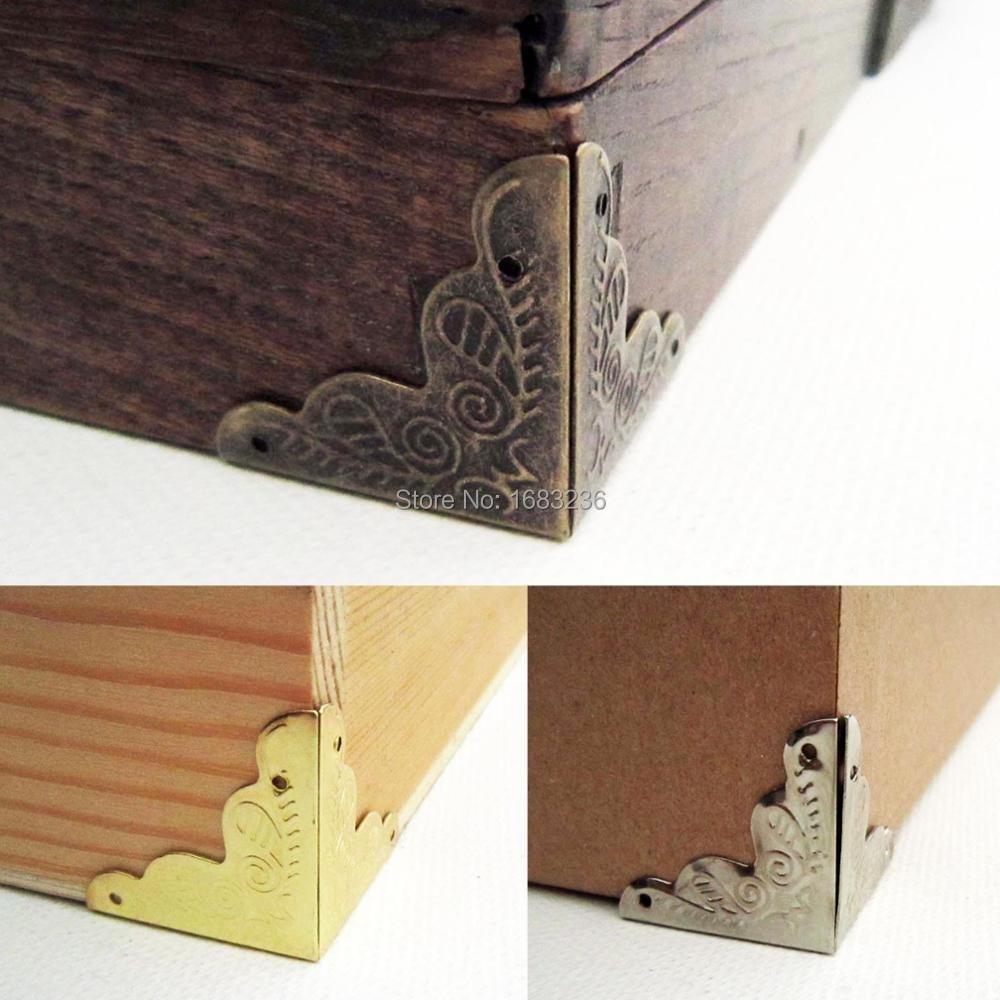 12 Pcs Decorative Antique Brass Golden Silvery Jewelry Wine Gift Box Wooden Case Chest Edge Cover Corner Protector Guard with Nails