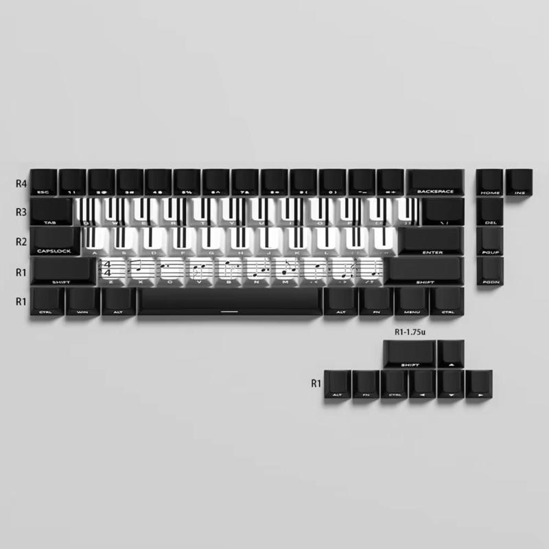 74Key Side Print Translucents Keycaps Original Profile Piano Key Theme Backlit Keycap for 60-68 Mechanical Keyboards