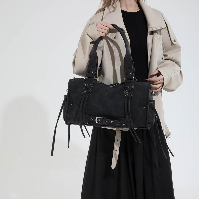 Suede Tote Bag Women's Fashion Shoulder Bag with Lace Up Detail and Adjustable Crossbody Strap