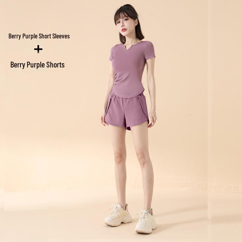 2025 İlkbahar/Yaz Hızlı Kuruyan Spor Yoga Seti – Dar Kesim, Kısa Kollu Fitness Giyim