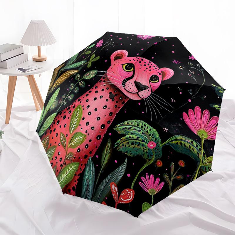 1 PC Automatic Folding Umbrella - Pink Leopard Pattern, Portable & Foldable Design with 8 Ribs, Christmas Birthday Gifts