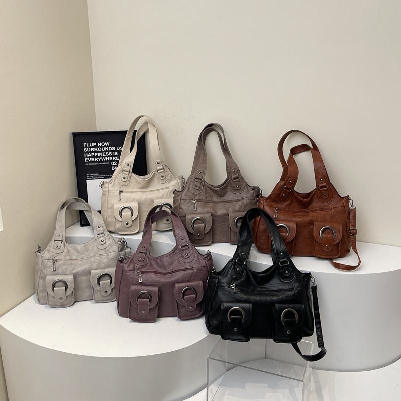 Myk skinn tote bag dame retro multifunksjonell skulderveske håndveske