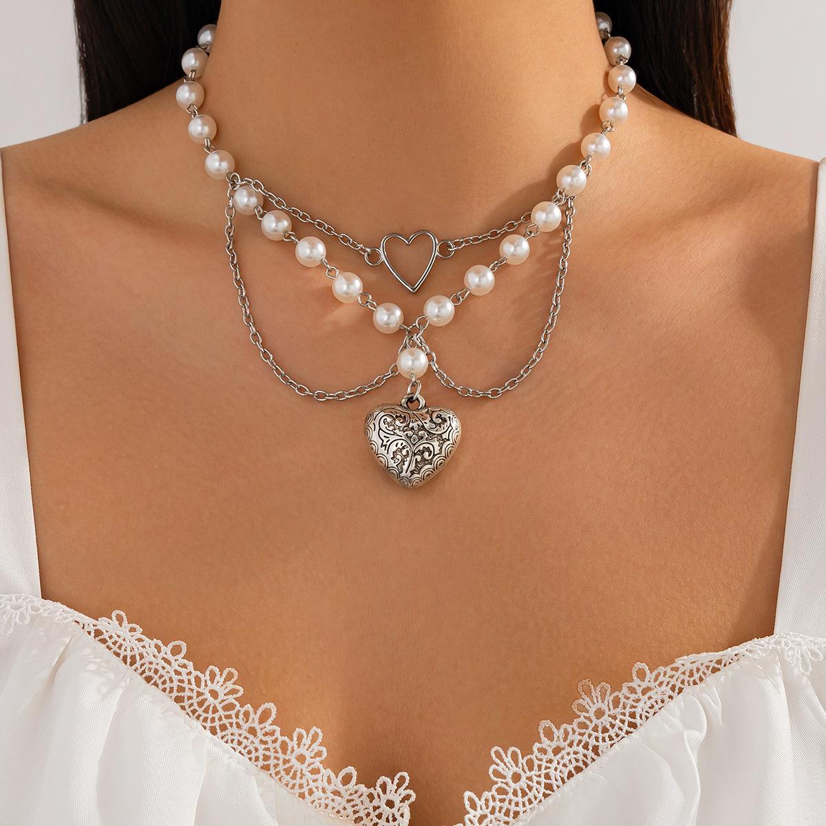 

Sweet And Cool Wind Star Love Pendant Fringed Necklace, Creative Imitation Pearl Beaded Collarbone Necklace