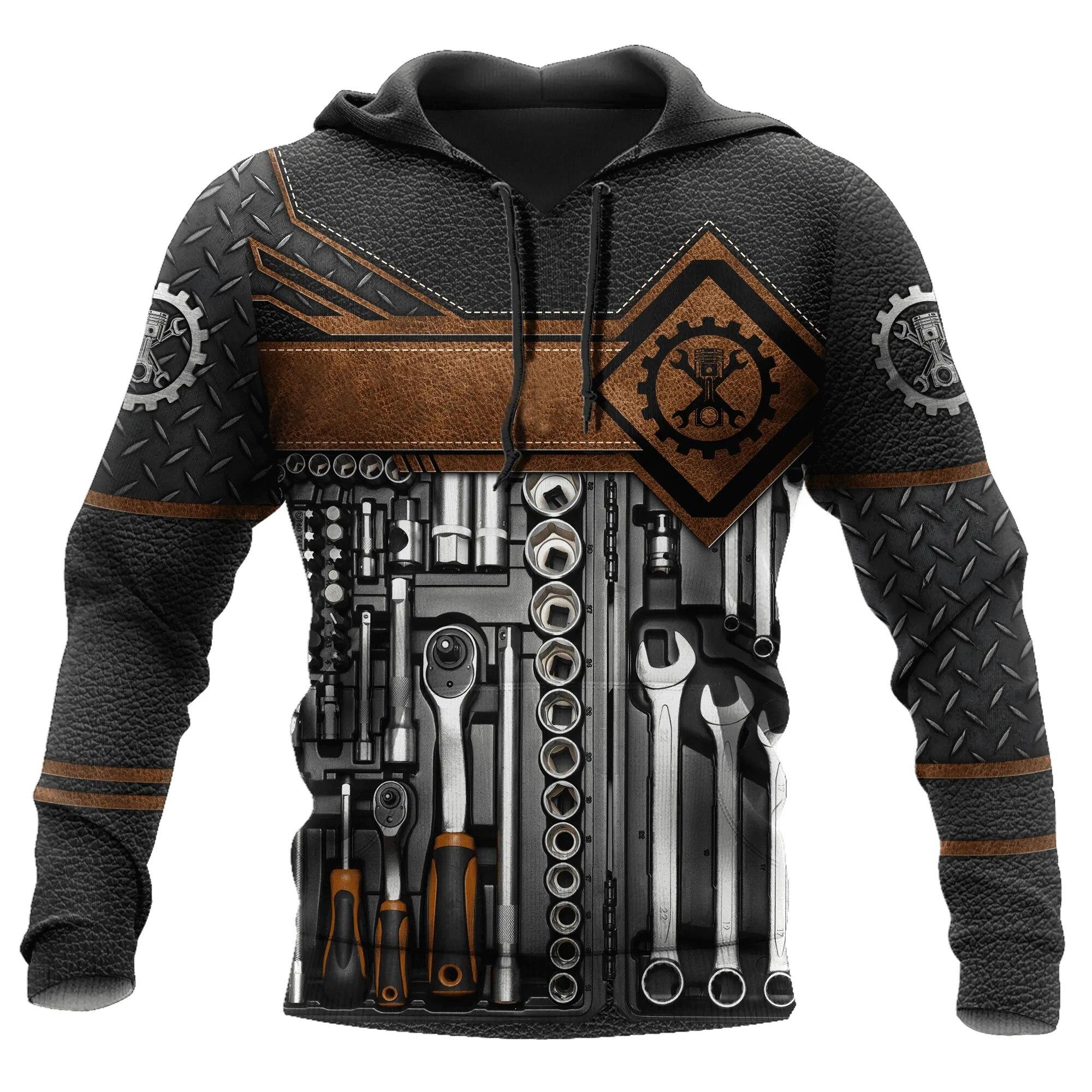 Мужская толстовка с капюшоном винтажная футболка осенняя одежда топы с 3d принтом Механик модные уличные повседневные толстовки пуловер большого размера 3XL 1980₽