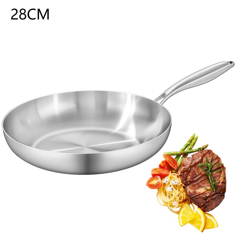 Frying Pan 410 Stainless Steel Fast Heat Conduction Uncoated Fry Pan for Quick Daily Meal Cooking