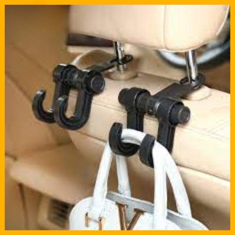 Universal Multi-functional Car Seat Back Double Hook 360-degree Rotating Accessory, Durable Vehicle Organizing Tool