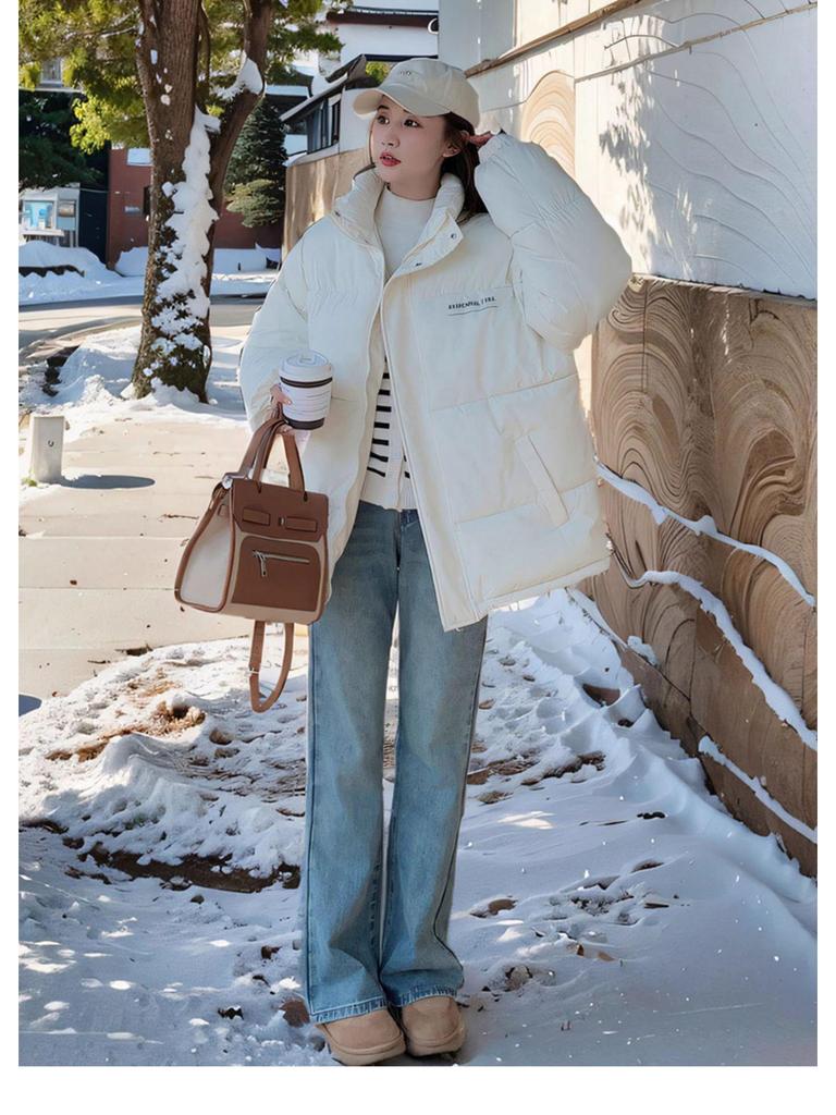 Women's Winter Thickened Cotton Jacket: Korean Style, Short, Loose, Warm White Coat