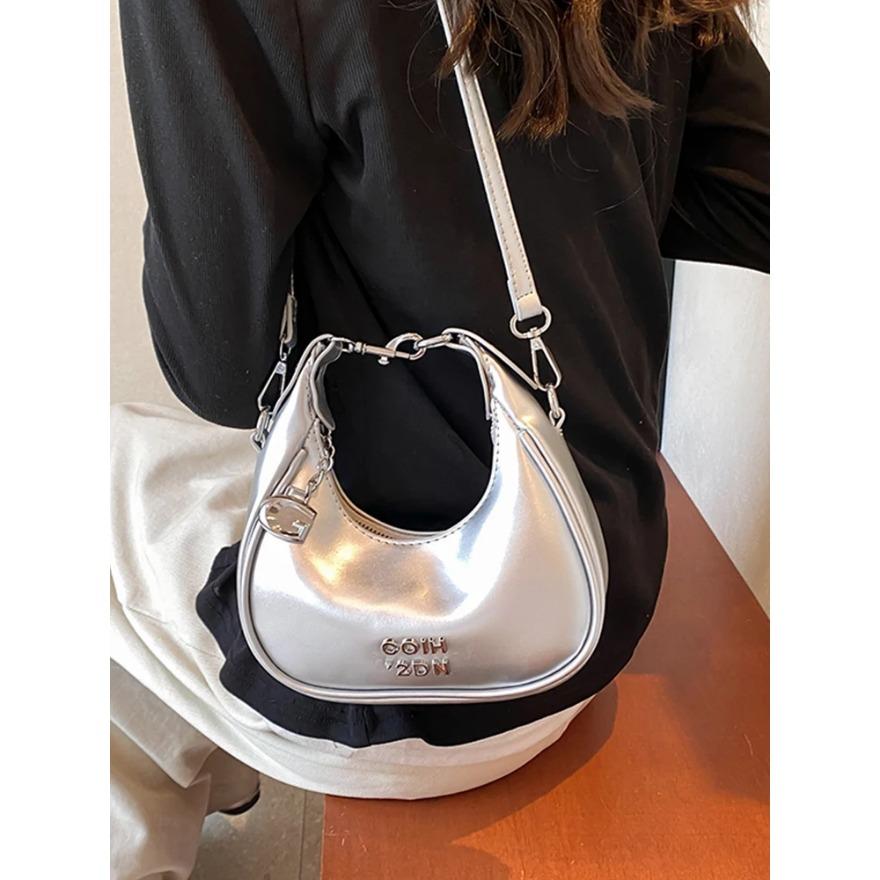 Women Simple Crossbody Bag Chic Letter Design Tote Small Square Pack  Trendy Soft Leather Lady Fashion Handbags