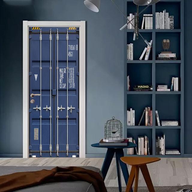 

3D High Simulation Container Door Seriesr Наклейки на двері Шпалери Індустріальний стиль ПВХ Самоклеючий Плакат для декору спальні Фреска 90x200cm(cut 2 pcs)