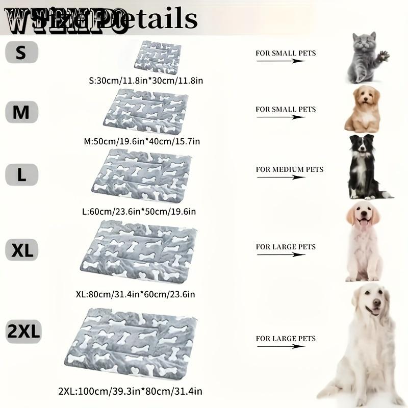 Zesílená podložka na spaní pro domácí mazlíčky se šedým kostním vzorem - Pohodlné oboustranné lůžko pro psy a kočky, Roztomilý kreslený design, Polyesterové vlákno, Lze prát v pračce
