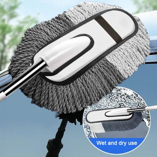 Extendable Car Dust Cleaning Kit with Soft Microfiber Head And Stiff Rim Brush Telescoping