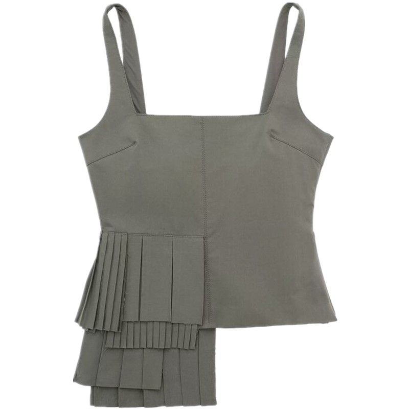 Fashion Style 2024 Spring New Arrival Women's Easiest for Match Tooling Style Pleated Laminated Sling Tops 3067020 507