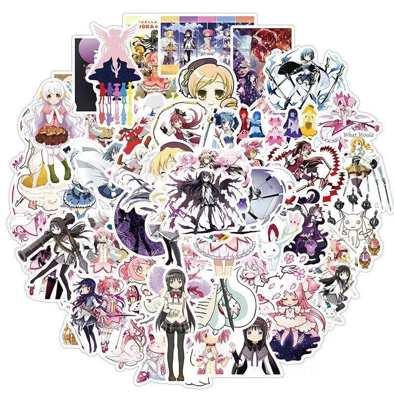 Puella Magi Madoka Magica Color Stickers, 50 Sheets (not Repeated), Waterproof and Sunscreen.