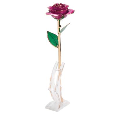 Décoration Trempée dans l'Or Rose Véritable Rose Trempée dans l'Or 24K avec Support pour Mère Épouse Petite Amie
