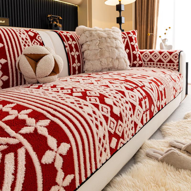 Thickened Cotton Velvet Sofa Cushion Anti Slip Straight Lined Leather Sofa Cover Soft Comfortable Non Deformed And Washable