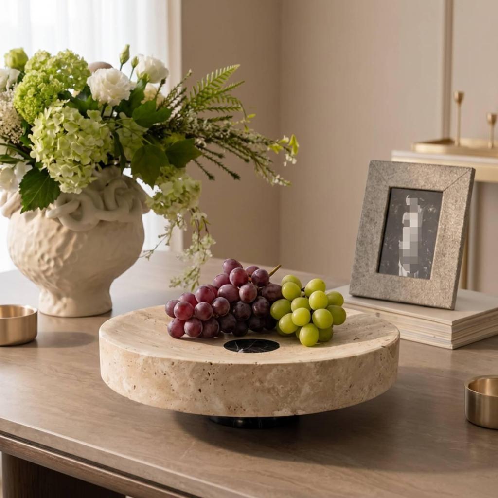 Travertine Stone Platter Versatile Serving Bowl Elevated for Sideboard, Hosts