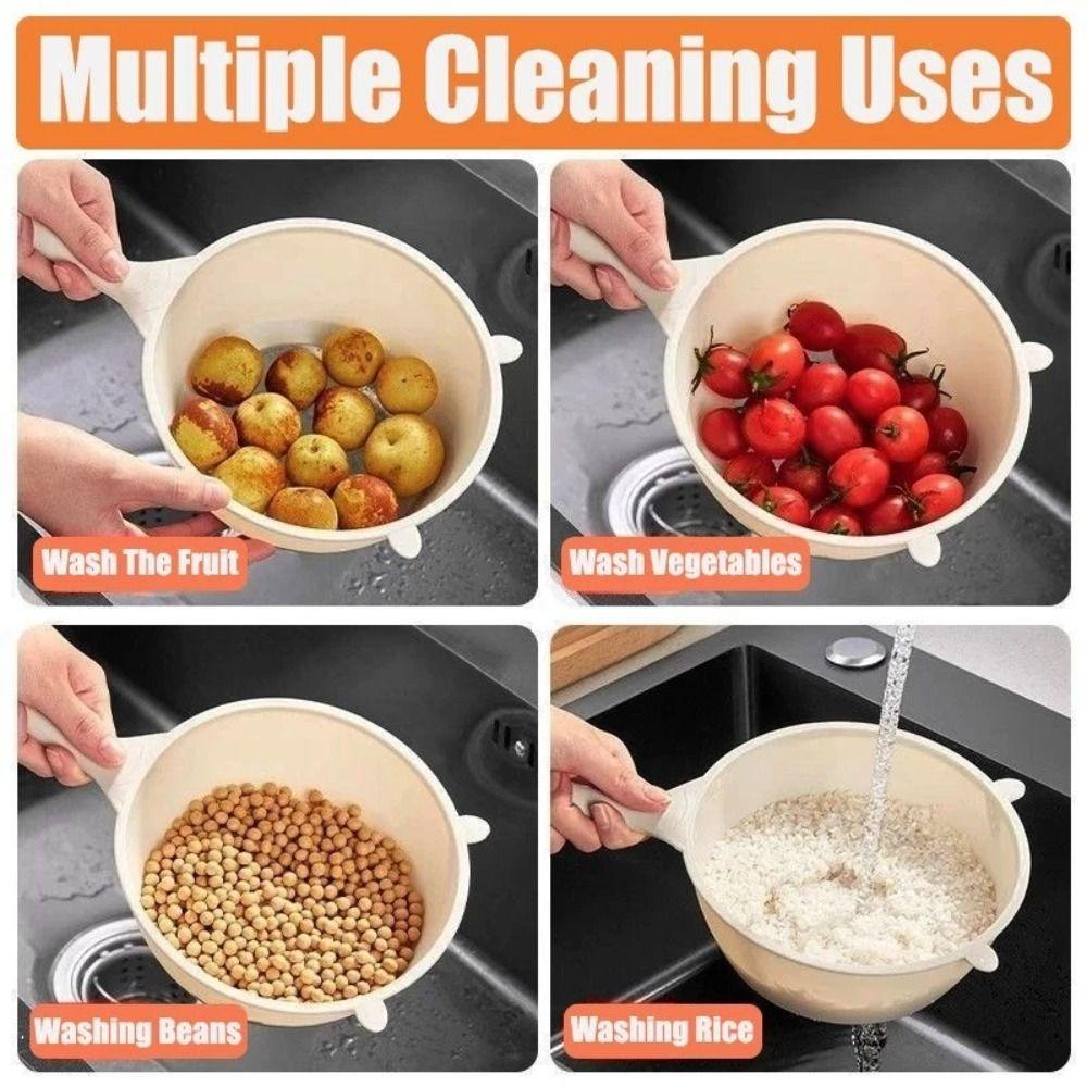 New Large Capacity Rice Drainer Strainer Plastic Long Handle Fruit Vegetable Drain Basket Reusable Kitchen Fine-mesh Sieve
