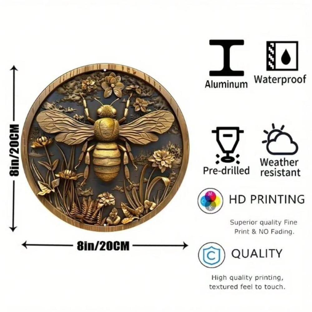 8x8 Inch Vintage Bee Metal Wall Art Farmhouse Decor Sign