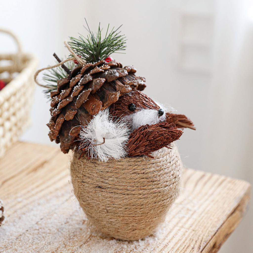 Holzhut, Eichhörnchen, Hanfseil, Sisal-Tischschmuck, Handgewebter Stroh-Weihnachtsbaum