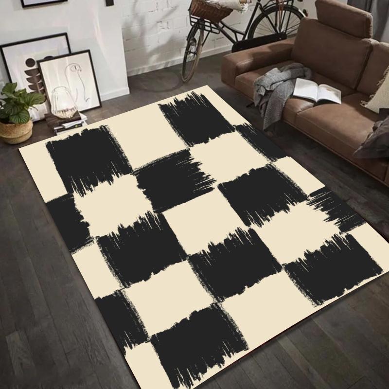 Schwarz-Weiß-Schachbrettmuster Teppich Abstraktes Kunstdesign Fußmatte Rutschfester Teppich für Wohnzimmer Heimdekoration