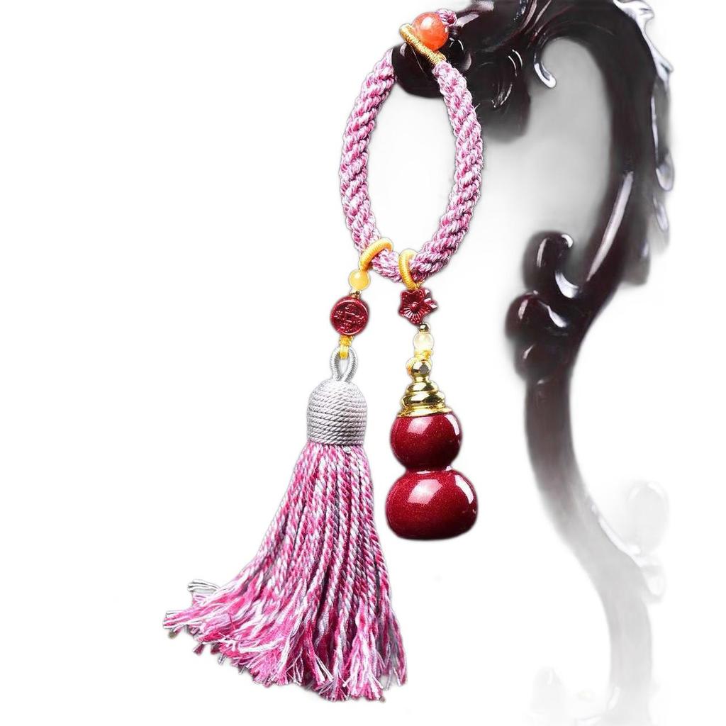 Cinnabar Gourd Pendant Necklace & Keychain – Openable Bottle for Cinnabar Gold Sand, Natural Stone, Good Luck Charm for All Genders.