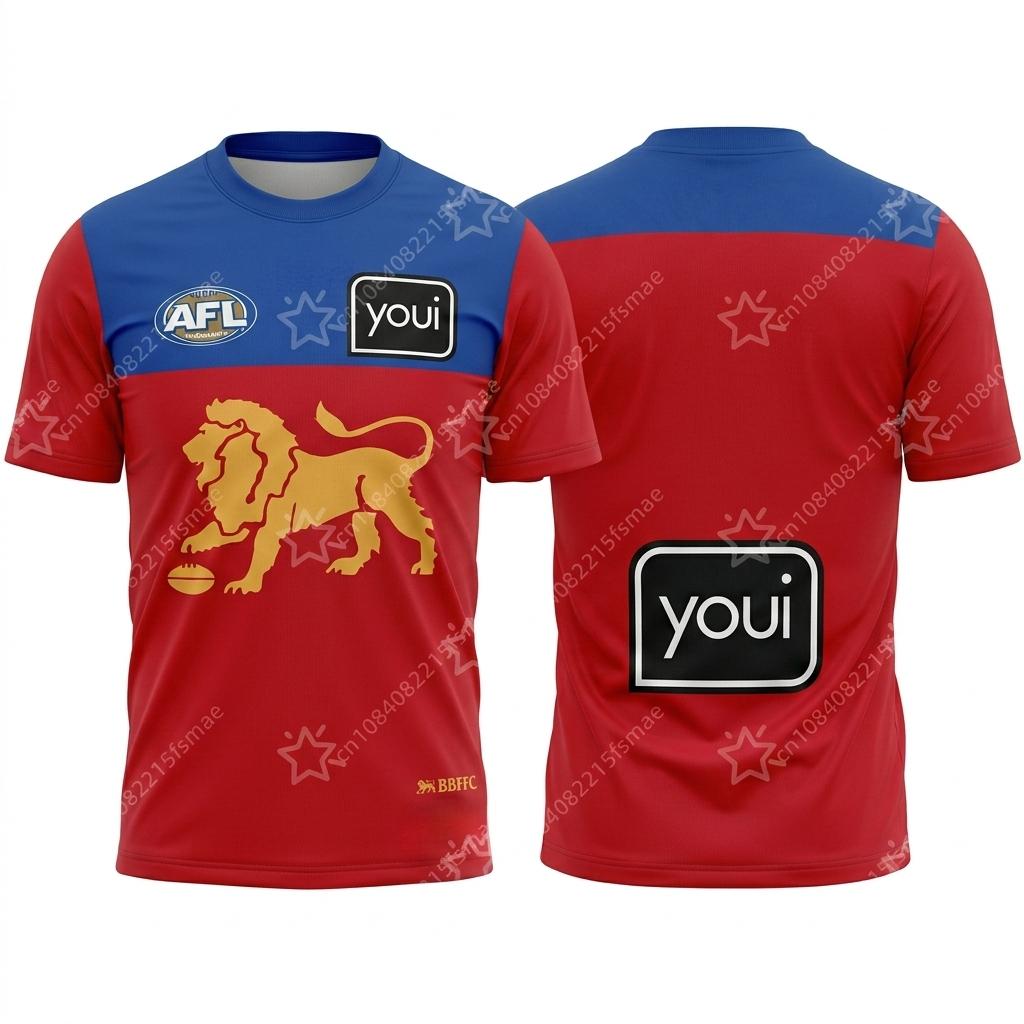 Maglia da Football Australiano Retrò Brisbane Lions da Uomo a Manica Corta Maglia da Rugby Abbigliamento Sportivo Maglietta da Allenamento di Squadra Top da Spiaggia