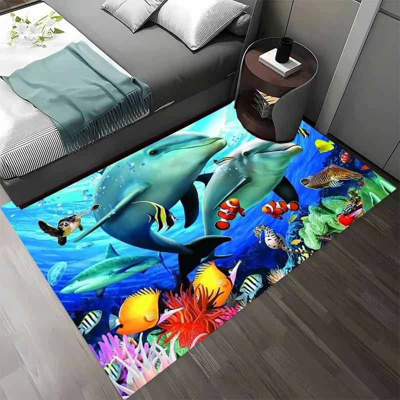 HD Underwater World 3D Illusion Seabed Cartoon Carpet,Rug for Living Room Rug for Bedroom Sofa Doormat Decor Non-slip Floor Mat