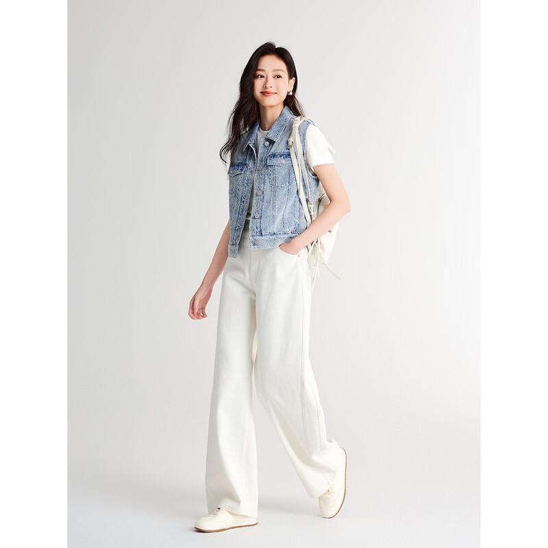 Women's Stylish Rhinestone Turn-Down Collar 100% Cotton Denim Vest