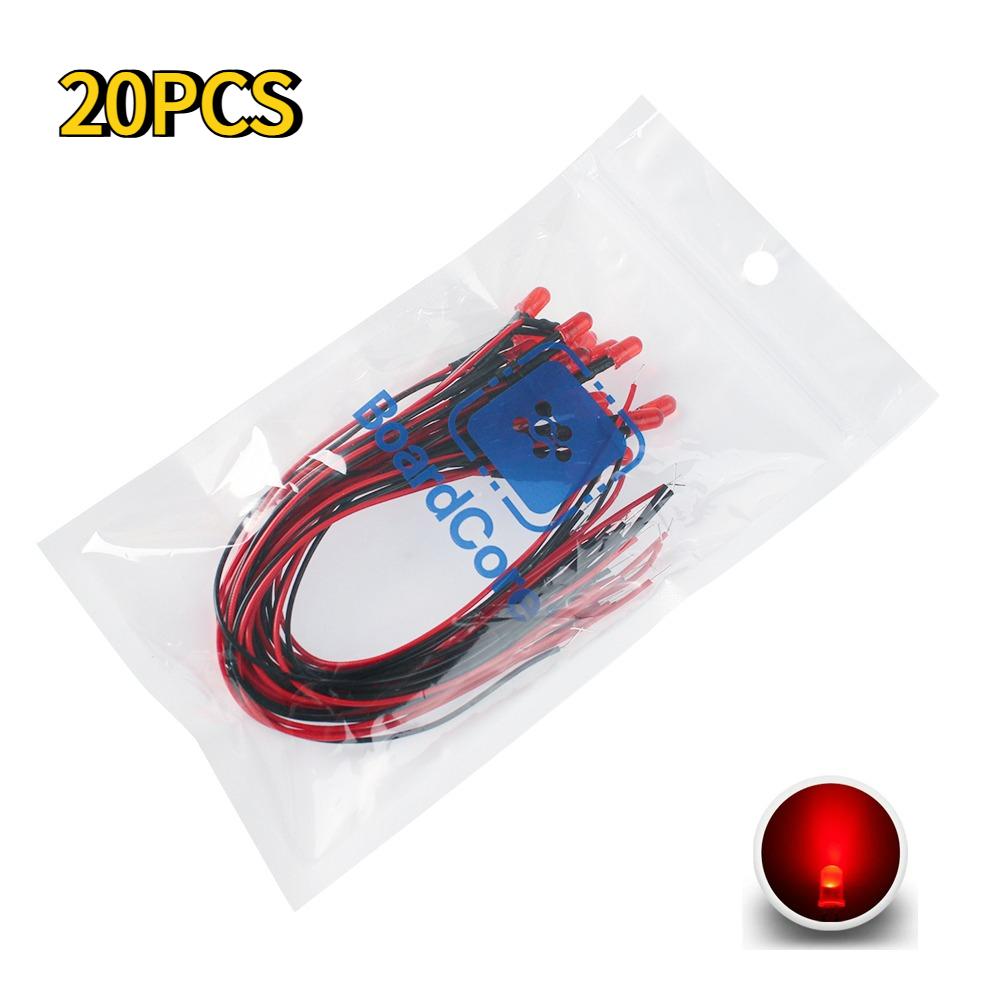 20PCS Prewired LED Diode 5mm 12V Ultra Bright Emitting Diodes Lamp DIY Projects White Red Green Blue Orange Yellow