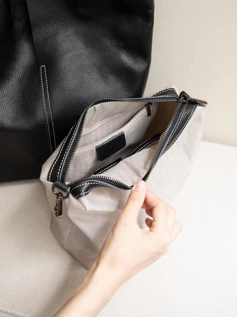 Geantă Găleată Strat Superior Piele de Vacă: Geantă de mână din piele moale naturală, Mare A4 pentru navetă, Stil casual versatil pentru guler alb