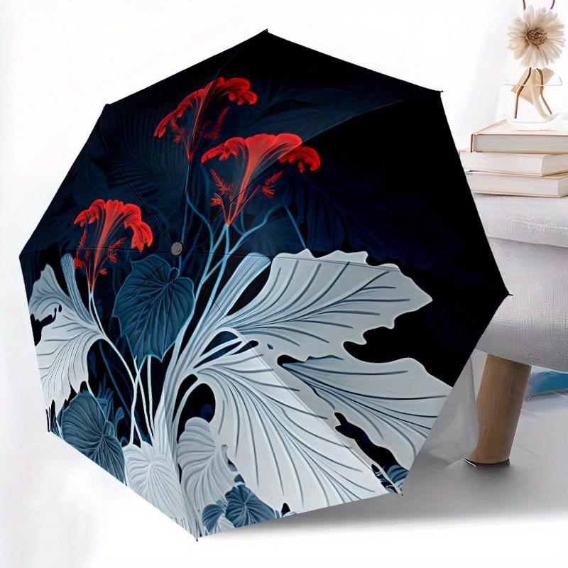 1pc Floral Pattern Automatic Open/close Folding Compact Cute Umbrella, 8-Rib Sturdy Canopy, Lightweight Portable, Commuting Use, Gift, Outdoor Umbrell