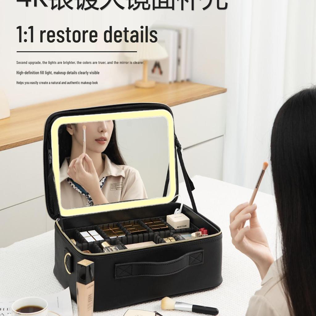 Women's LED Light Makeup Bag with Mirror 2025 – Large Capacity Handheld Cosmetic Storage Box