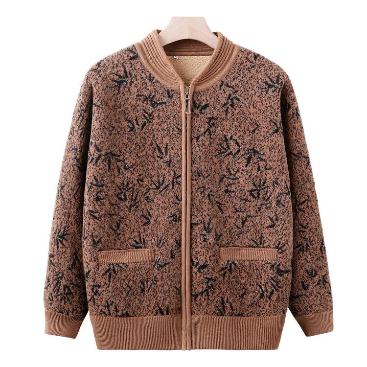 Mom's New Sweater Coat for Autumn and Winter, Knitted Cardigan Coat for Middle-aged and Elderly People, Grandma's Thick and Velvet Warm Clothes.