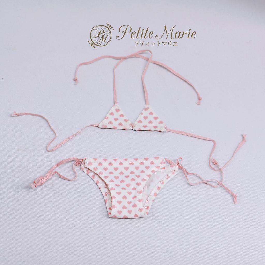 [Petite Marie] 13 MDD (S-L bust) compatible, soft touch, heart pattern bikini swimsuit, heart pink, white background, 40cm doll, BJD doll clothes