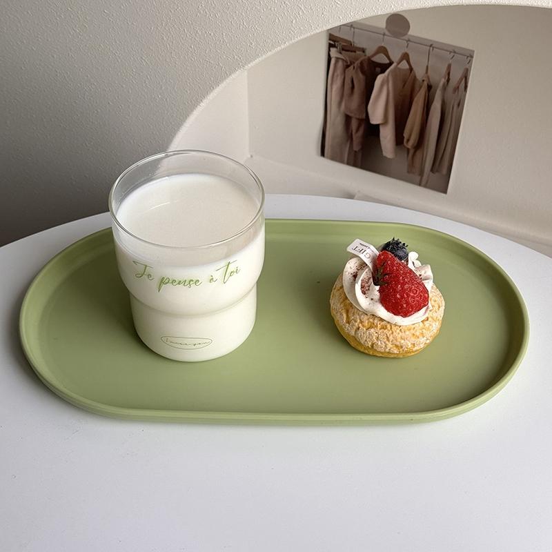 PP Oval Tray Cake Dessert Utensil Tray Ins Korean Dumpling Plate Jewelry Storage Plate Restaurant Insulation Pad Fruit Plate