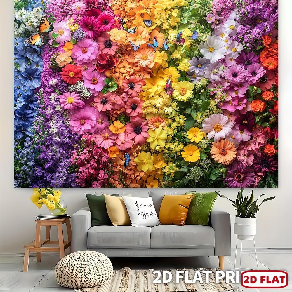 2D plane, vibrant rainbow flower design banner, with background of blooming flowers, suitable for bold and fun events, p