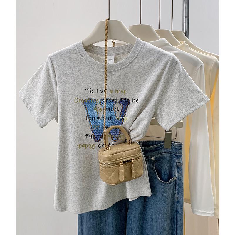 

Women s Summer 2024 Korean Style Letter Print T-Shirt, Round Neck, Short Sleeve M