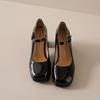 Fashion Women Mary Janes Buckle Strap Square High Heels Leather Oxford Shoes Woman Square Toe Shoes Plus Size