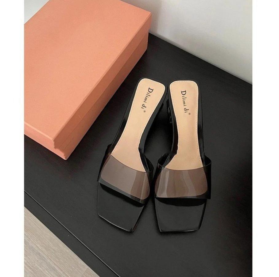 Elegante Damen Kristall Klar Transparente PVC Hausschuhe Damen Klobige Sandalen Bequeme Sommer Damen Quadratische Zehenschuhe Slides