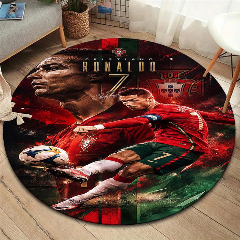 Cristiano Ronaldo Round Area Rug,Carpet Rug for Living Room Bedroom Sofa Playroom Decor,Non-slip Floor Mat
